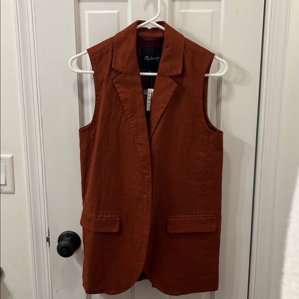 Madewell The Larsen Linen Button Vest in Rust Orange Size XS NWT